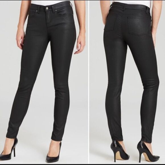 Eileen Fisher Coated Shiny Black waxed Skinny Pants Sz 4 - Picture 1 of 9